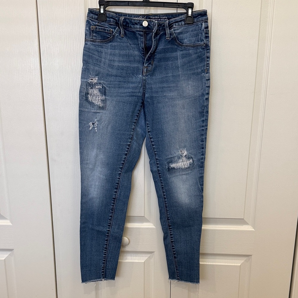 Women's Distressed Cropped Ankle Jeans - Blue